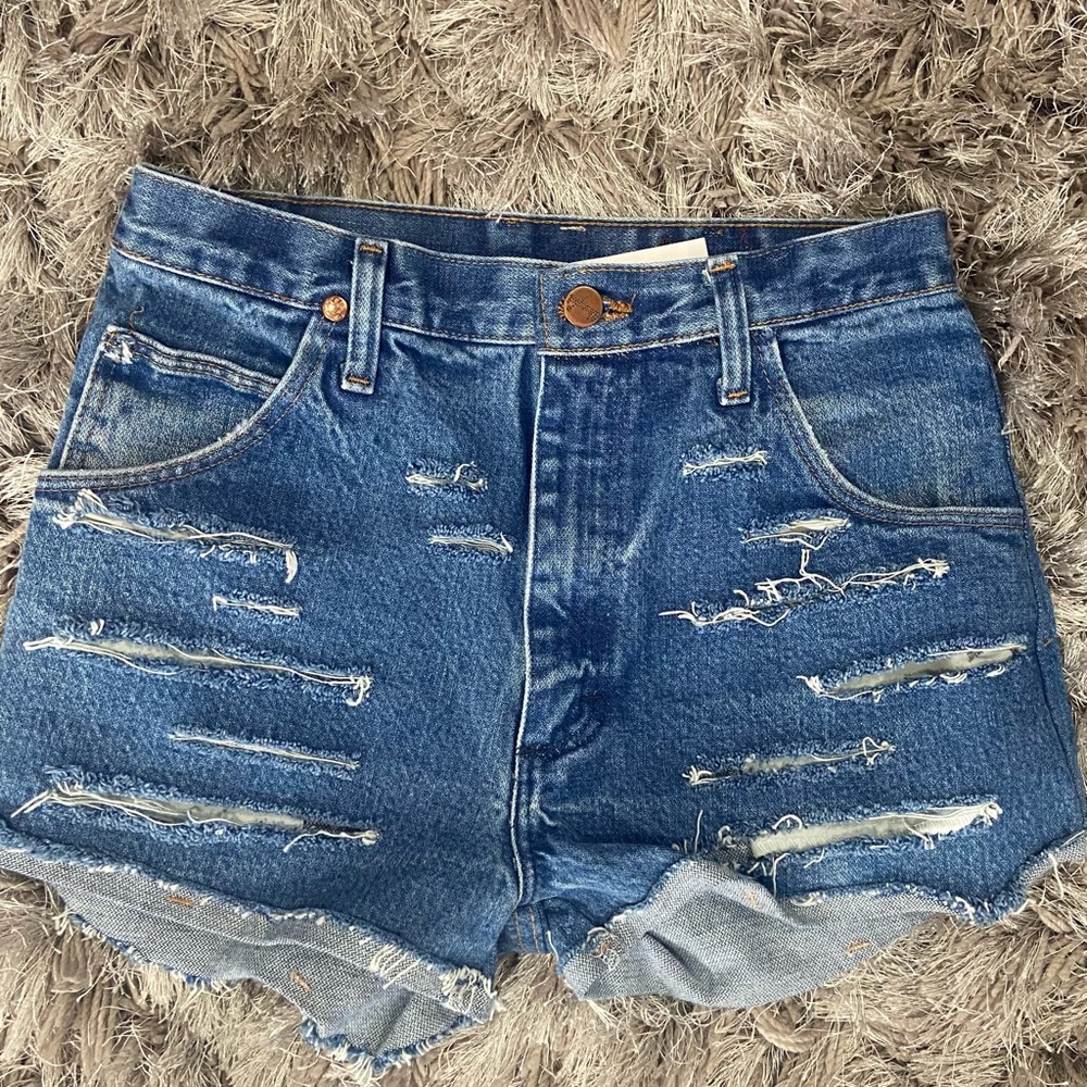 Wrangler Distressed Blue Denim Jean Shorts - Picture 2 of 10